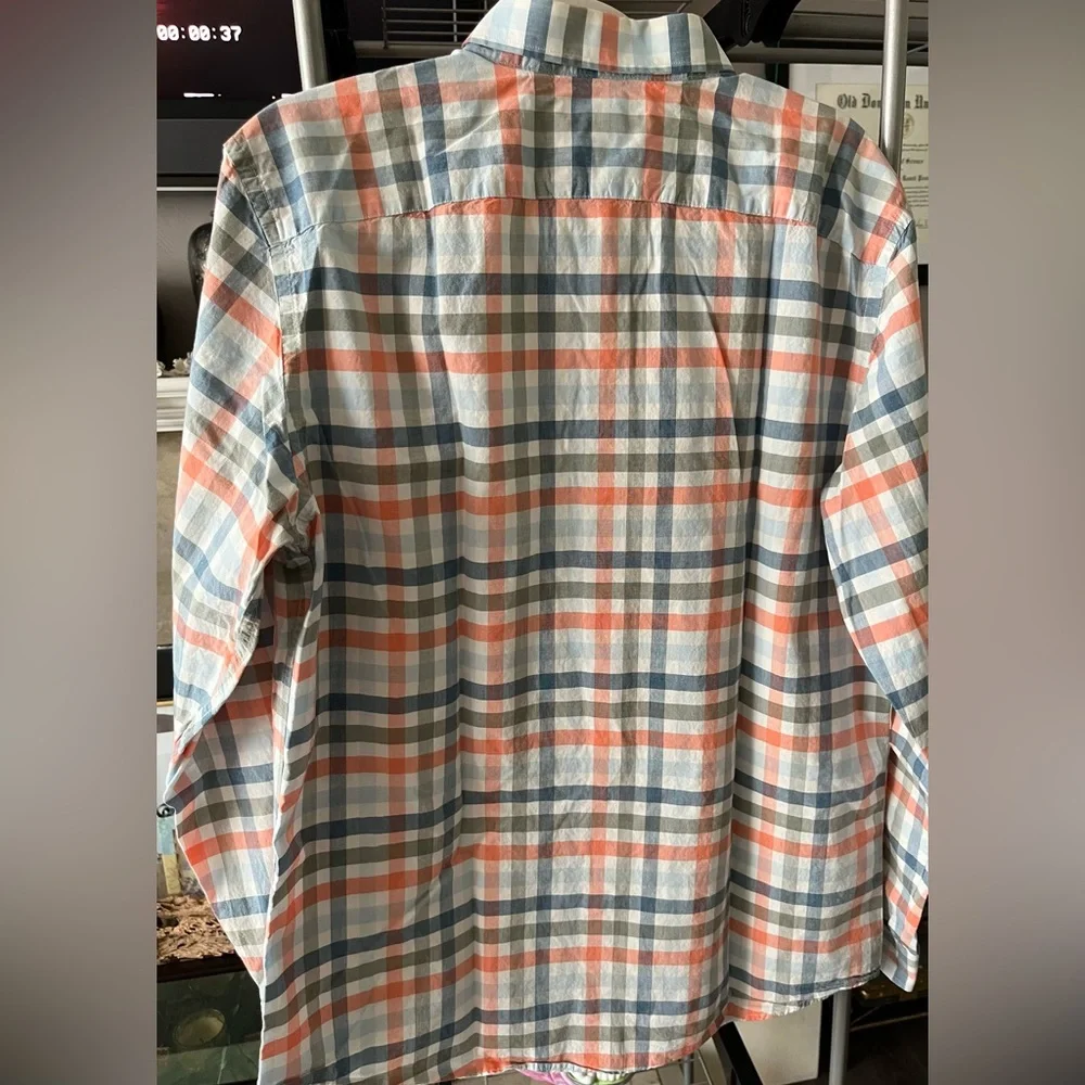 Banana Republic Men's Blue‎ and Orange Plaid Shirt